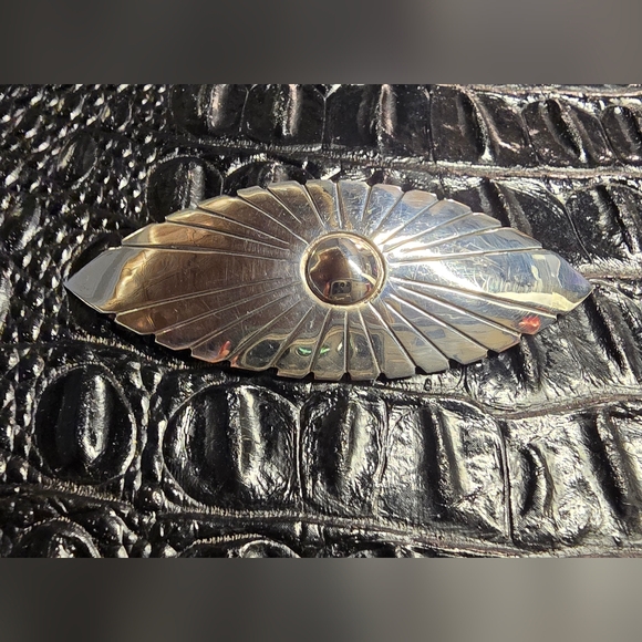 Native American Navajo Sterling Silver Oval Sunburst Hair Barette - Picture 6 of 6